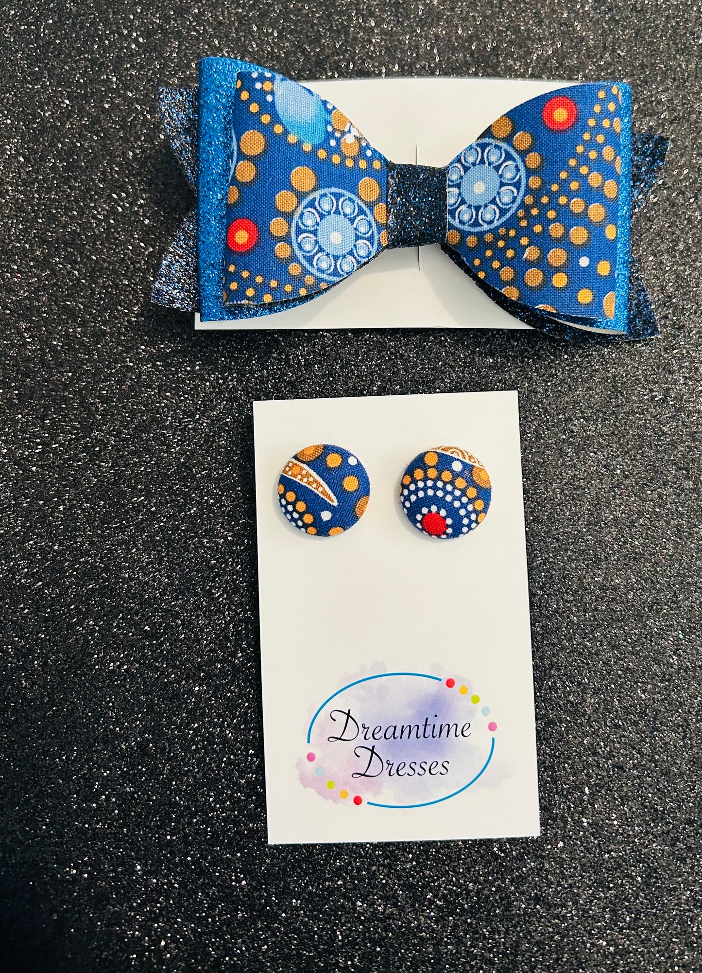 Hairbow and Stud combo fabric code #63 blue