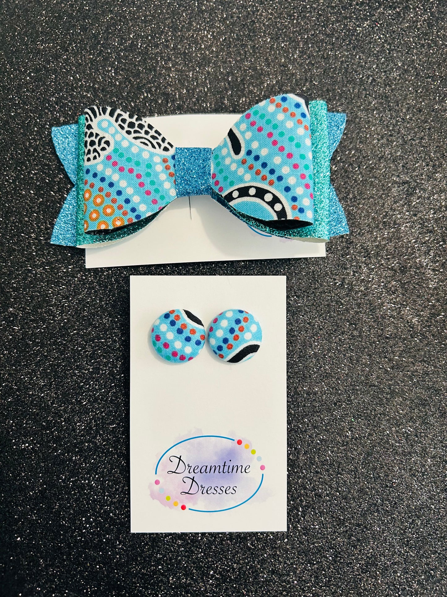 Hairbow and Stud combo fabric code #64 blue