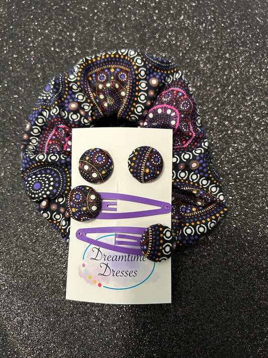 Clips/Stud/Scrunchie pack fabric code #50 (purple clip)