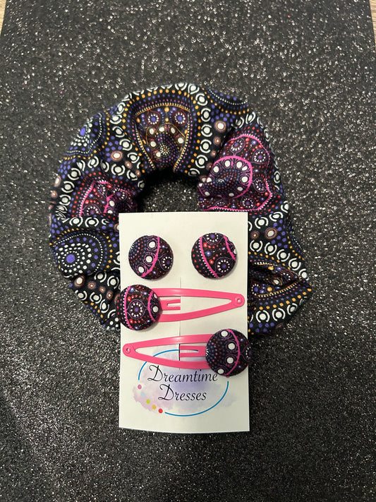 Clips/Stud/Scrunchie pack fabric code #50 (pink clip)