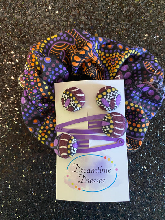 Clips/Stud/Scrunchie pack fabric code #28 purple clips